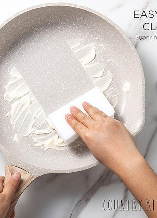 Country Kitchen Non-Stick Cast Aluminum Cookware Set - Durable Kitchen Cookware for Everyday Cooking, Cream, 11 Pc.