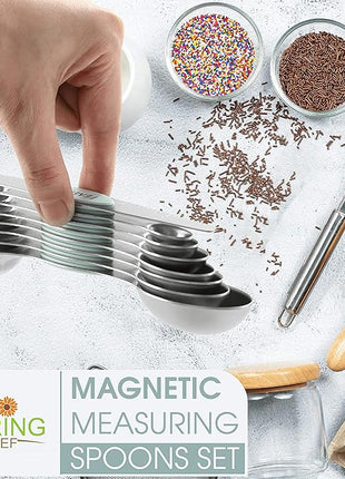 Spring Chef Stainless Steel Magnetic Measuring Spoons Set of 8 with Leveler, Metal Teaspoon & Tablespoon Measuring Spoons, Fits in Spice Jars, Kitchen Gadgets for Baking & Cooking - Set of 2 - Mint