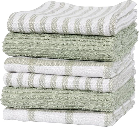 KAF Home Premium Kitchen Towels (18" x 28"), Large 100% Cotton, Flat & Terry Absorbent Dish Towel Set (Sage, 18 x 28-6 Pack)