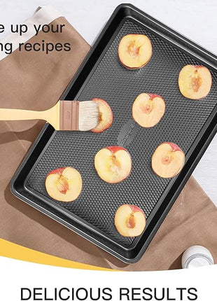 Cookie Sheets for Baking Nonstick - HONGBAKE Baking Sheet Pan Set of 3, Half/Quarter/Jelly Roll Pan for Oven with Diamond Texture Pattern, 57% Thicker Carbon Steel Cookie Trays, Dark Grey