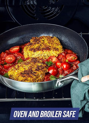 Blue Diamond Tri-Ply Stainless Steel 9.5” & 11" Frying Pan Skillet Set, Healthy Ceramic Nonstick, PFAS-Free, Multi Clad, Induction, Dishwasher & Oven Safe, Versatile Kitchen Essential