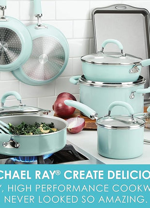 Rachael Ray Create Delicious Nonstick Cookware Pots and Pans Set, 13 Piece, Light Blue Shimmer