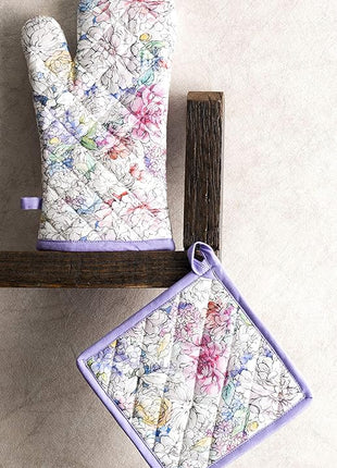 Maison d' Hermine Pot Holders 100% Cotton Heat Resistant Potholders 8" x 8" Hot Pads with Loop BBQ, Cooking, Baking, Grilling, Kitchen, Handling Hot Pans Spring/Summer (Pack of 1, Floral Love)