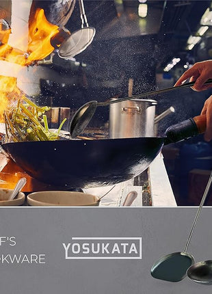 YOSUKATA Pre-Seasoned Wok Utensils Set - Blue Carbon Steel 17-inch Wok Spatula, Wok Ladle, 3 pairs Chopsticks - Durable Asian Cooking Tools