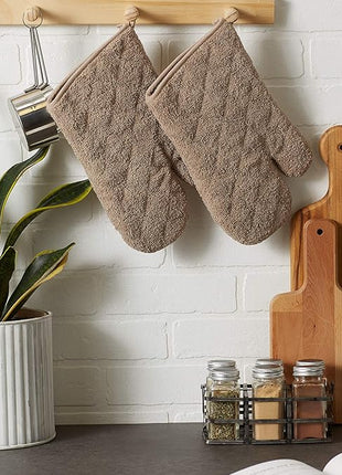 DII Basic Terry Collection 100% Cotton Quilted, Oven Mitt, Stone, 2 Piece