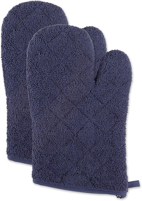 DII Basic Terry Collection 100% Cotton Quilted, Oven Mitt, French Blue, 2 Piece