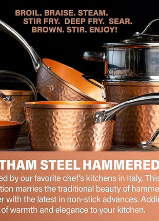 Gotham Steel 9.5" Hammered Pan with Tempered Glass Lid and Cool Touch Handles, Ultra Nonstick Fry Pan, Scratch Resistant Dishwasher Oven-Safe, Non-toxic Frying Pans and Skillets Cookware As Seen on TV