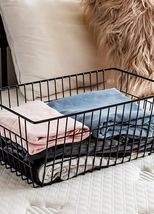 SANNO Freezer Baskets Wire Storage Baskets Closet Baskets Bin Farmhouse Organizer Storage Bins Large Organizer Bins for Home, Office, Bathroom, Pantry Organization Storage -Black Set of 3, 15.7"