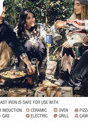 Victoria 12-Inch Cast Iron Skillet Set with Tempered Glass Lid, Large Handle Cover, and Pan Scraper