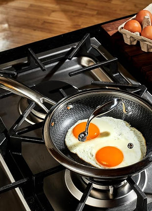 HexClad Hybrid Nonstick 8-Inch Frying Pan with Tempered Glass Lid, Stay-Cool Handle, Dishwasher-Friendly, Oven-Safe Up to 900°F, Induction Ready, Compatible with All Cooktops