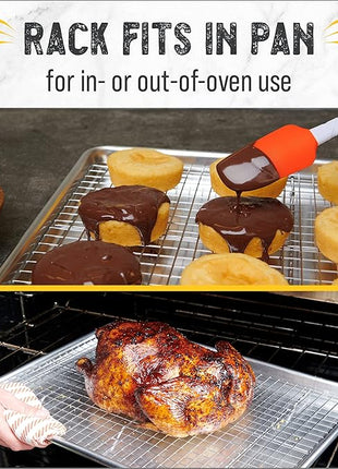 Checkered Chef Baking Sheet Pan and Cooling Rack - Half Sheet, 18" x 13" Aluminum Cookie Sheets and Stainless Steel Wire Rack for Baking