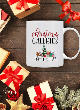 Christmas Coffee Mug ‘’ Christmas Calories Don’t Count’’, Funny Coffee Mug from Daughter, Wife and Son – Mug in Decorative Gift Box,11 Oz