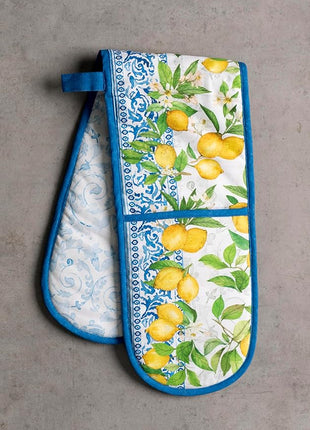 Maison d' Hermine Double Oven Mitts 100% Cotton 7"x35" Double Oven Mitt Heat Resistant BBQ Cooking Gloves with Loop, Baking, Grilling, Home, Kitchen, Handling Hot Pans Spring Summer (Cedrat)