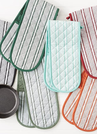 DII Double Strip Chef Kitchen Cooking & Baking Collection, Double Oven Mitt, 35x7.5, Barn Red