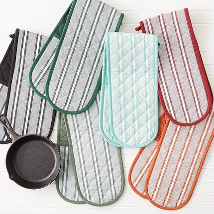 DII Double Strip Chef Kitchen Cooking & Baking Collection, Double Oven Mitt, 35x7.5, Aqua