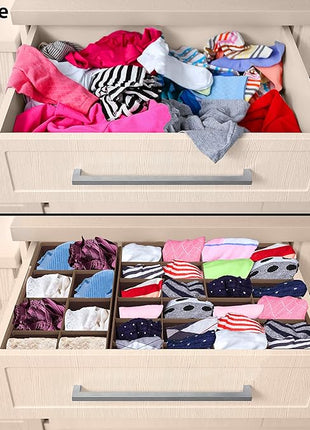 Simple Houseware 4-Pack Drawer Organizer Set - Closet Dividers for Underwear, Socks, Bras, Scarves, Ties - Foldable Non-Woven Storage Boxes, Brown