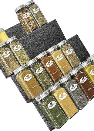 LYNK PROFESSIONAL® Spice Drawer Organizer - Heavy Gauge Steel 4 Tier Rack - Drawer Insert Tray for Spice Jars, Herbs and Seasoning - Kitchen Cabinet Storage - Silver Metallic, Medium