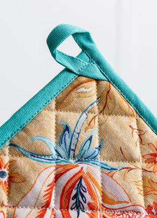 Maison d' Hermine Pot Holders Set 100% Cotton Heat Resistant Potholders 8" x 8" Hot Pads with Loop BBQ, Cooking, Grilling, Kitchen, Handling Hot Pans Spring/Summer (Pack of 2, Luxury Loft – Peach)