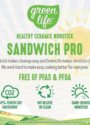 GreenLife Pro Electric Panini Press Grill and Sandwich Maker, Healthy Ceramic Nonstick Plates,Easy Indicator Light, PFAS-Free, Pink