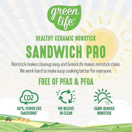 GreenLife Pro Electric Panini Press Grill and Sandwich Maker, Healthy Ceramic Nonstick Plates,Easy Indicator Light, PFAS-Free, Pink