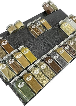 LYNK PROFESSIONAL® Expandable Organizer - Heavy Gauge Steel 4 Tier Spice Rack Insert Tray for Spice Jars, Herbs and Seasoning - Kitchen Cabinet Drawer Storage - Silver Metallic