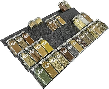 LYNK PROFESSIONAL® Expandable Organizer - Heavy Gauge Steel 4 Tier Spice Rack Insert Tray for Spice Jars, Herbs and Seasoning - Kitchen Cabinet Drawer Storage - Silver Metallic