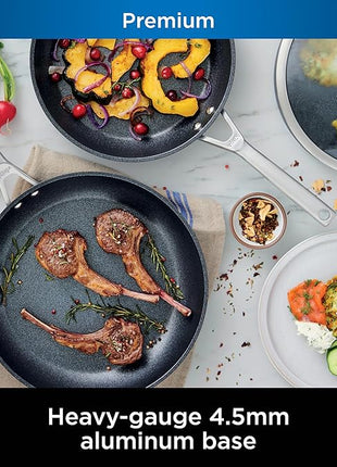 Ninja C38000 Foodi NeverStick Premium 8-Piece Cookware Set with Glass Lids, Hard-Anodized, Nonstick, Durable & Oven Safe to 500°F, Slate Grey