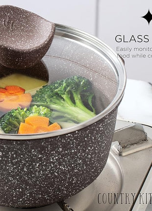 Country Kitchen Non-Stick Cast Aluminum Cookware Set - Durable Kitchen Cookware for Everyday Cooking, Chocolate Brown, 6 Pc.