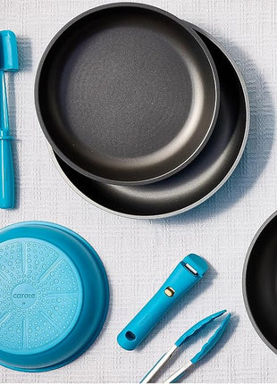 CAROTE 20pcs Pots and Pans Set, Nonstick Cookware Set Detachable Handle, Induction Kitchen Cookware Sets Non Stick with Removable Handle, RV Cookware Set, Peacock Blue