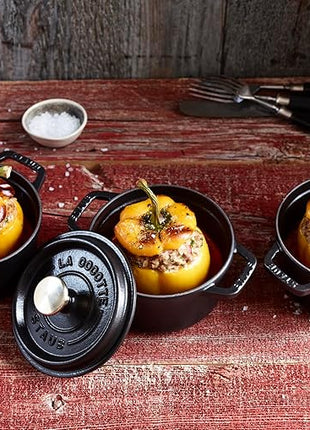 Staub La Cocotte Round 40509-476 Pico Cocotte Round Black 5.5 inches (14 cm) Small, Both Handed Casting, Enameled Pot, Induction Compatible, Japanese Authentic Product