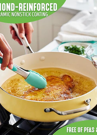 GreenLife Artisan Healthy Ceramic Nonstick, 5QT Saute Pan Jumbo Cooker with Helper Handle and Lid, Stainless Steel Handle, Induction, PFAS-Free, Dishwasher Safe, Oven Safe, Yellow