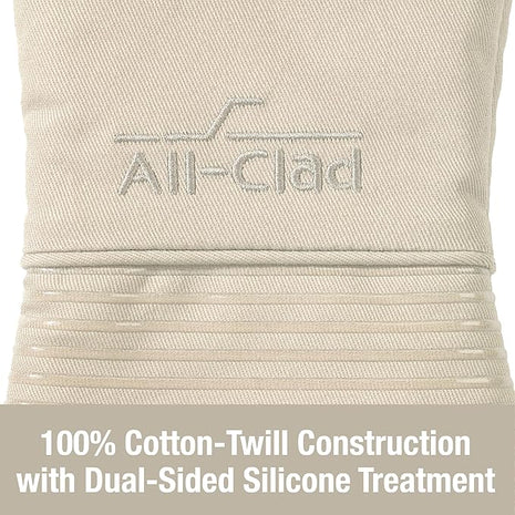 All-Clad Silicone Oven Mitts: Heat Resistant up to 500 Degrees - 100% Cotton & Silicone, 14"x7" Oven Mitt for Kitchen and Barbeque, 2-Pack, Almond