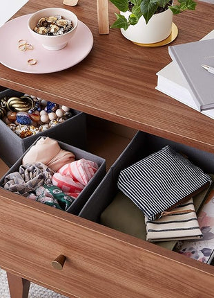 Amazon Basics Cloth Drawer Storage Organizer Boxes for Socks, Underwear and Baby Items, Set of 6, Gray