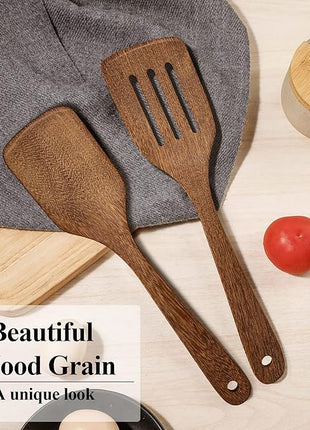 Wooden Spatula for Cooking 12 Inches Wood Spatula Slotted Turner Cooking Utensils for Nonstick Cookware, Kitchen Spatulas for Fish, Eggs, Pancakes, 2 Pack