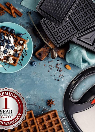 OVENTE 3 in 1 Electric Sandwich Maker, Panini Press Grill and Waffle Iron Set with Removable Non-Stick Plates, Perfect for Cooking Grilled Cheese, Tuna Melts, Burgers, Steaks and Snacks, Black GPI302B