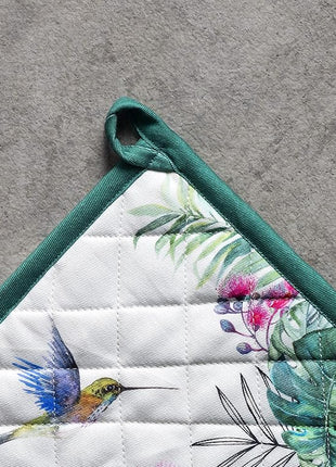 Maison d' Hermine 100% Cotton Oven Mitt & Pot Holder Set (7.5"x13" & 8"x8") Heat Resistant BBQ Cooking Gloves with Loop, Baking, Grilling, Kitchen, Handling Hot Pans Spring/Summer (Tropiques)