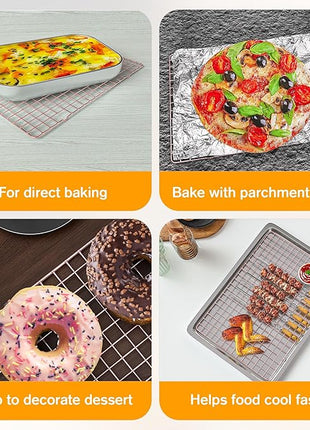 2-Pack Cooling Racks for Cooking and Baking - 10" x 15"Heavy Duty Stainless Steel Wire Rack for Baking, Grilling, Roasting - Oven & Dishwasher Safe - Fits Jelly Roll Sheet Pan（Rose Gold）