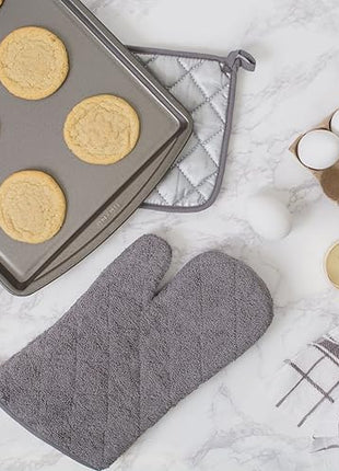 DII Basic Terry Collection 100% Cotton Quilted, Oven Mitt, Gray, 2 Piece