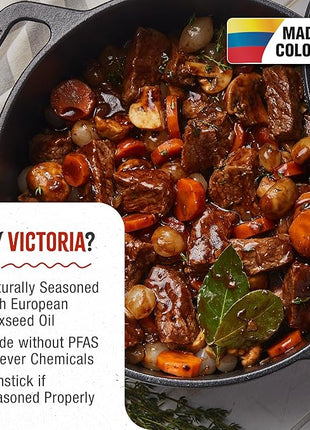 Victoria 6-Quart Cast Iron Dutch Oven with Lid and Dual Loop Handles, Seasoned with Flaxseed Oil, Made in Colombia,Black