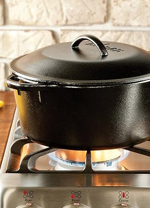 Lodge Cast Iron Dutch Oven with Handle Holders, 5 quart, Black/Red