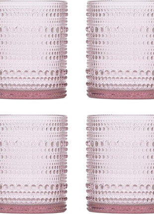 Fortessa Jupiter Beaded Hobnail Glass, 10 Ounce Double Old Fashioned (Set of 4), Pink