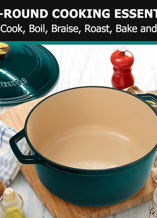 Mueller DuraCast 6 Quart Enameled Cast Iron Dutch Oven Pot with Lid, Heavy-Duty, Oven Safe up to 500° F & Across All Cooktops, Wedding Registry Ideas & Gifts, Emerald