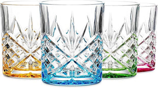 Godinger Whiskey Glasses, Old Fashioned Whiskey Glass for Cocktails, Scotch, Water Beverages - Dublin Crystal, Multi Color, Set of 4, 11oz