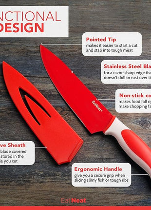 EatNeat 12-Piece Knife Set – Chef, Bread, Carving, Utility & Paring Knives with Sheaths, Sharpener & Cutting Board – Non-Stick Stainless Steel, Ergonomic, Dishwasher Safe – Ideal for Home, RV & Gift