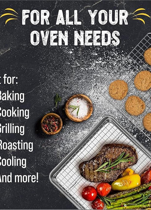 Checkered Chef Baking Sheets for Oven - Quarter Sheet Pan with Stainless Steel Wire Rack Set 2 Pack - Easy Clean Cookie Sheets, Aluminum Bakeware