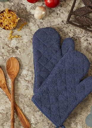 DII Basic Terry Collection 100% Cotton Quilted, Oven Mitt, French Blue, 2 Piece