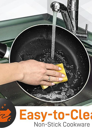 SereneLife Kitchenware Pots & Pans Basic Kitchen Cookware, Black Non-Stick Coating Inside, Heat Resistant Lacquer (15-Piece Set), One Size, Gold