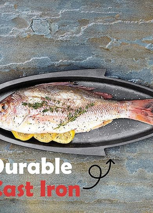 Outset 76376 Fish Cast Iron Grill and Serving Pan Black, 18.9 x 7.28 x 0.98 inches