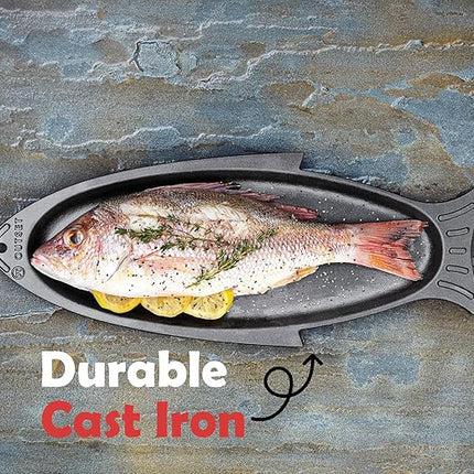 Outset 76376 Fish Cast Iron Grill and Serving Pan Black, 18.9 x 7.28 x 0.98 inches