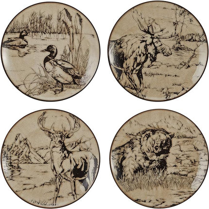 Mossy Oak Animal Print 16 Piece Dinnerware Set, Service for 4, Black and Beige